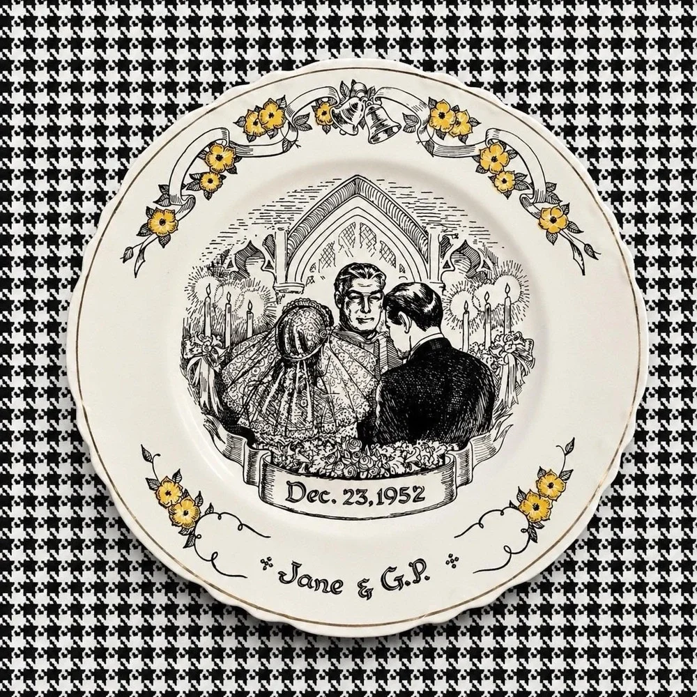 1952 Wedding Plate W.S. George Personalized Jane & G.P.‎ Transferware VTG MCM